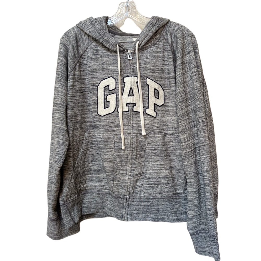 GAP XXL Gray Logo Zip Hoodie Oversized Y2K 90s Full Zip Sweatshirt